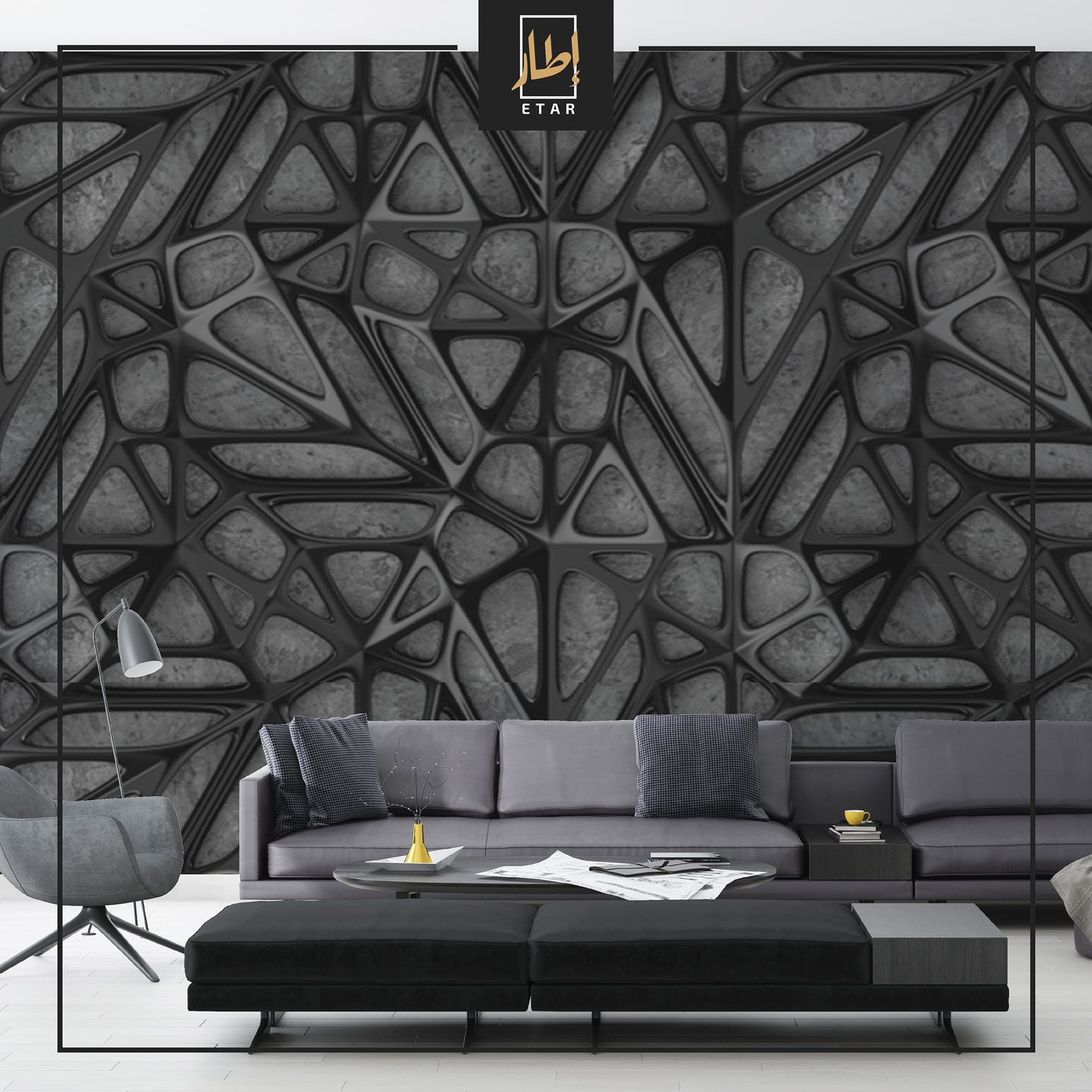 3D Wallpaper of Black Lattice Oak Wood
