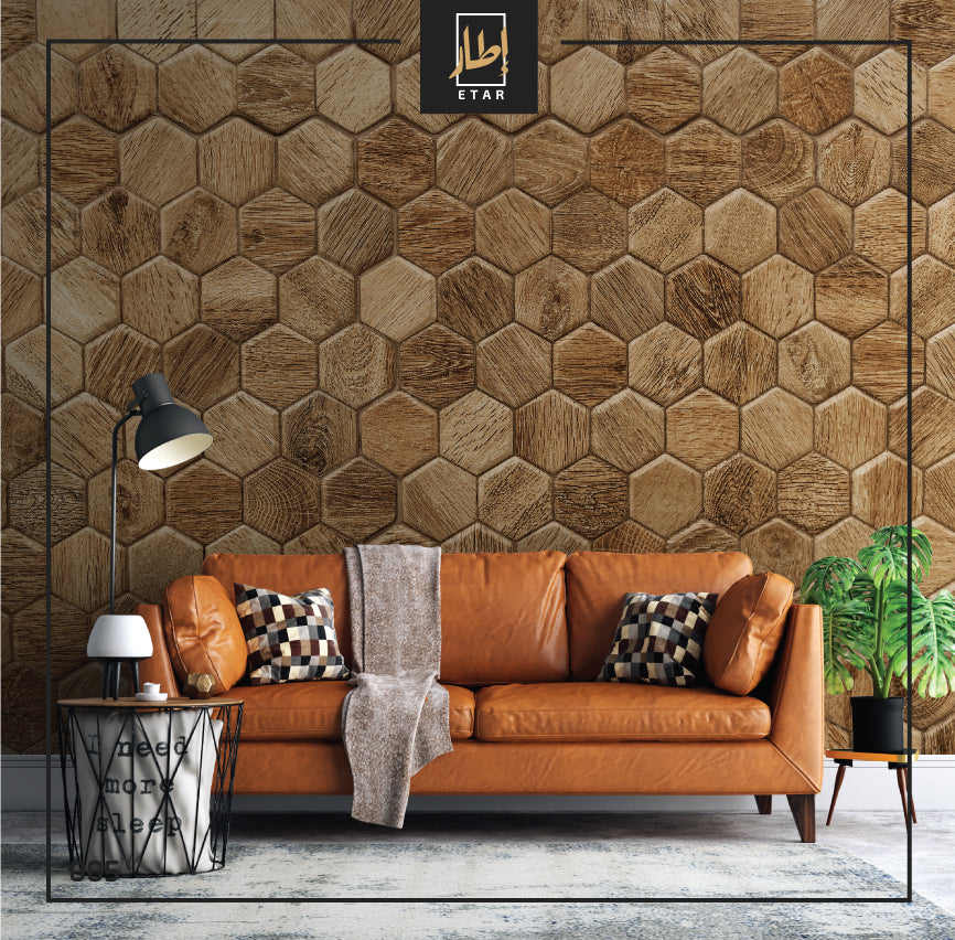 3D Wood Pentagons, 3D Geometric Minimalist Wall Mural, Artsy Wall Art