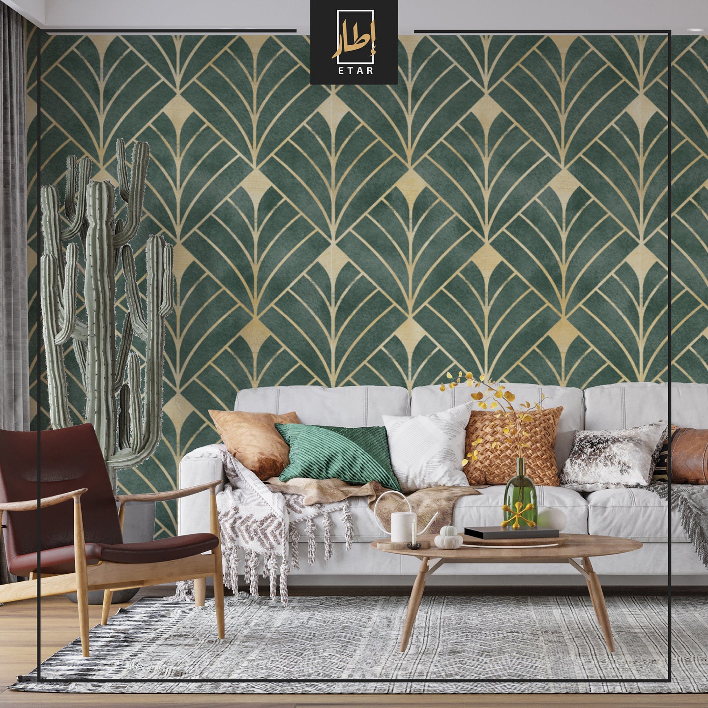 Green with gold Art Deco Seamless wallpaper , wall mural