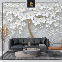 Load image into Gallery viewer, 3d wallpaper tree flower removable wallpaper White 3D Floral wall mural linving room bedroom

