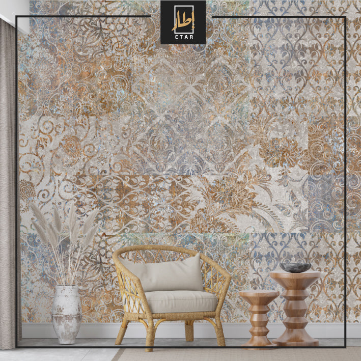 Vintage floral wallpaper with stone texture